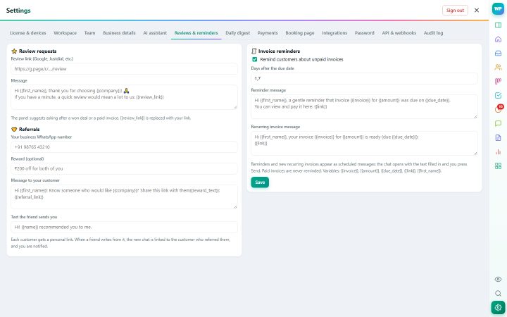 Reviews, referrals & booking screenshot